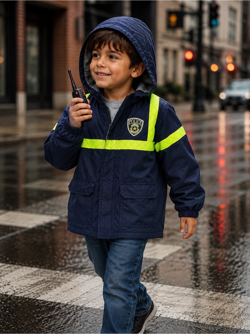 Carter’s Boys Police Utility Rain Jacket Navy Hooded Size 8 XL